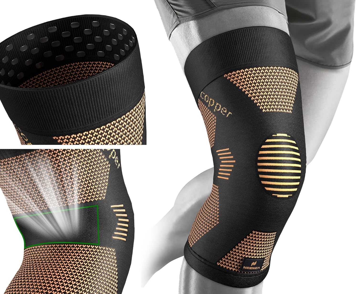 Copper Knee Br for Women and Men, Compression Sleeve Pain, Arthritis, ACL, Meniscus Tear, Joint Pain Relief, Support Running, Working Out, Fitness,Weightlifting-Single