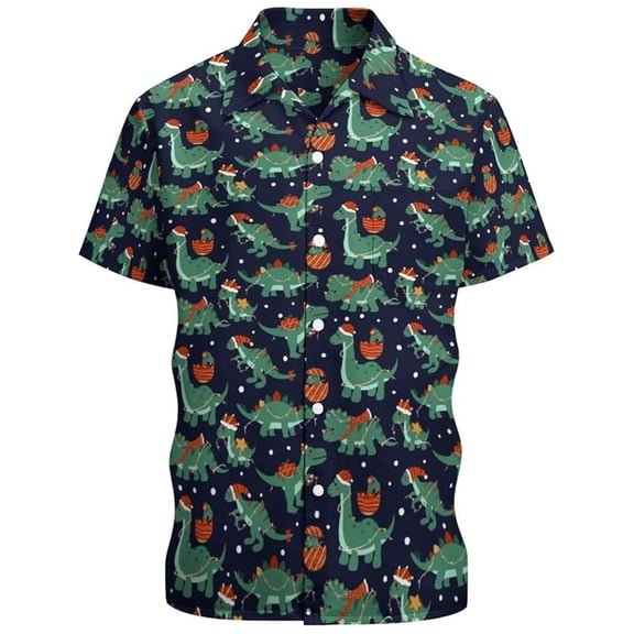 BUWTTER Mens Shirts Button Down Printed Casual Short Sleeve with Patterns Comfortable Versatile Outfit Choice Green Shirt L