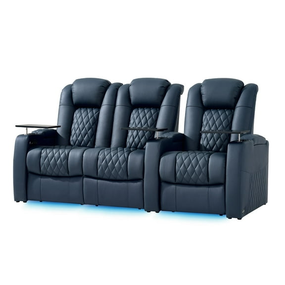 comfiroom Top Grain Leather Home Theater Seating Seats, Classic Series Dual Power Movie Gaming Sofa Movie Theater Chairs Theater Recliner Sofa with Type-C USB Charger Cup Holders