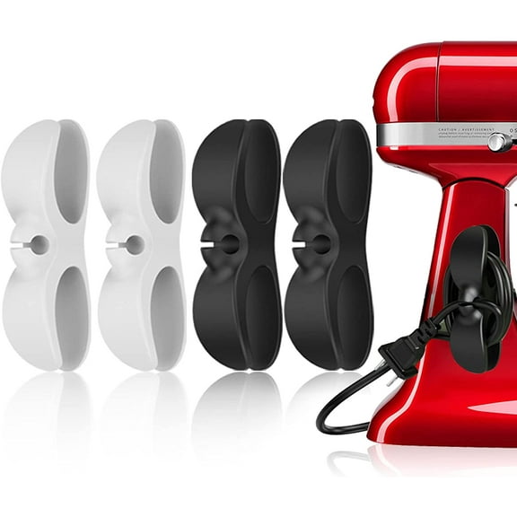 4PCS Cord Organizer For Appliances, Kitchen Appliance Cord Winder,Newest Designed Cord Holder,Cable Winder,Cord Wrapper Stick Firmly for Coffee Maker Pressure Cooker(Black,White)