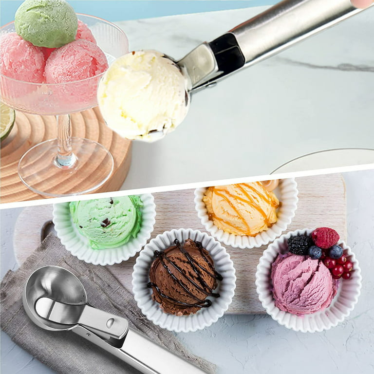 SYNGAR Ice Cream Scoop, Ice Cream Scooper with Trigger, Stainless Steel Ice  Cream Scooper, Melon Baller Cookie Scoop for Kids Adults, Easy to Operate  and Clean, Dishwasher Safe, Silver 