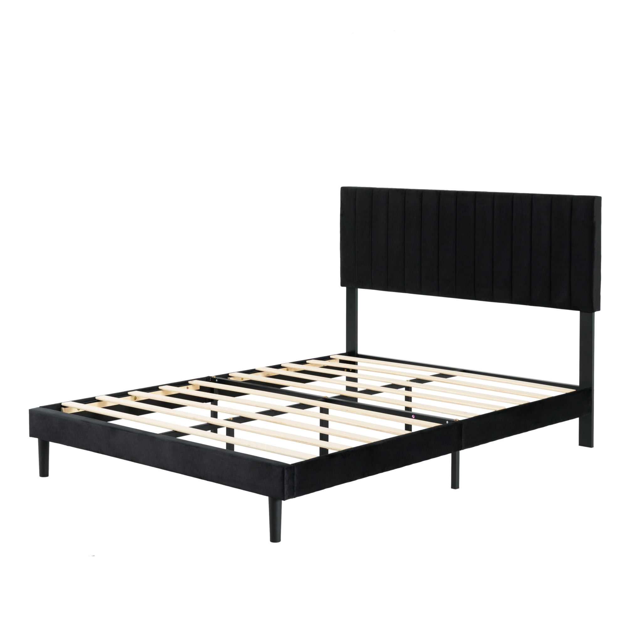 Gewnee King Size Upholstered Bed Frame,Velvet Platform Bed with Adjustable Headboard,Modern Bedroom Furniture with Wood Support,No Box Spring Needed,Black
