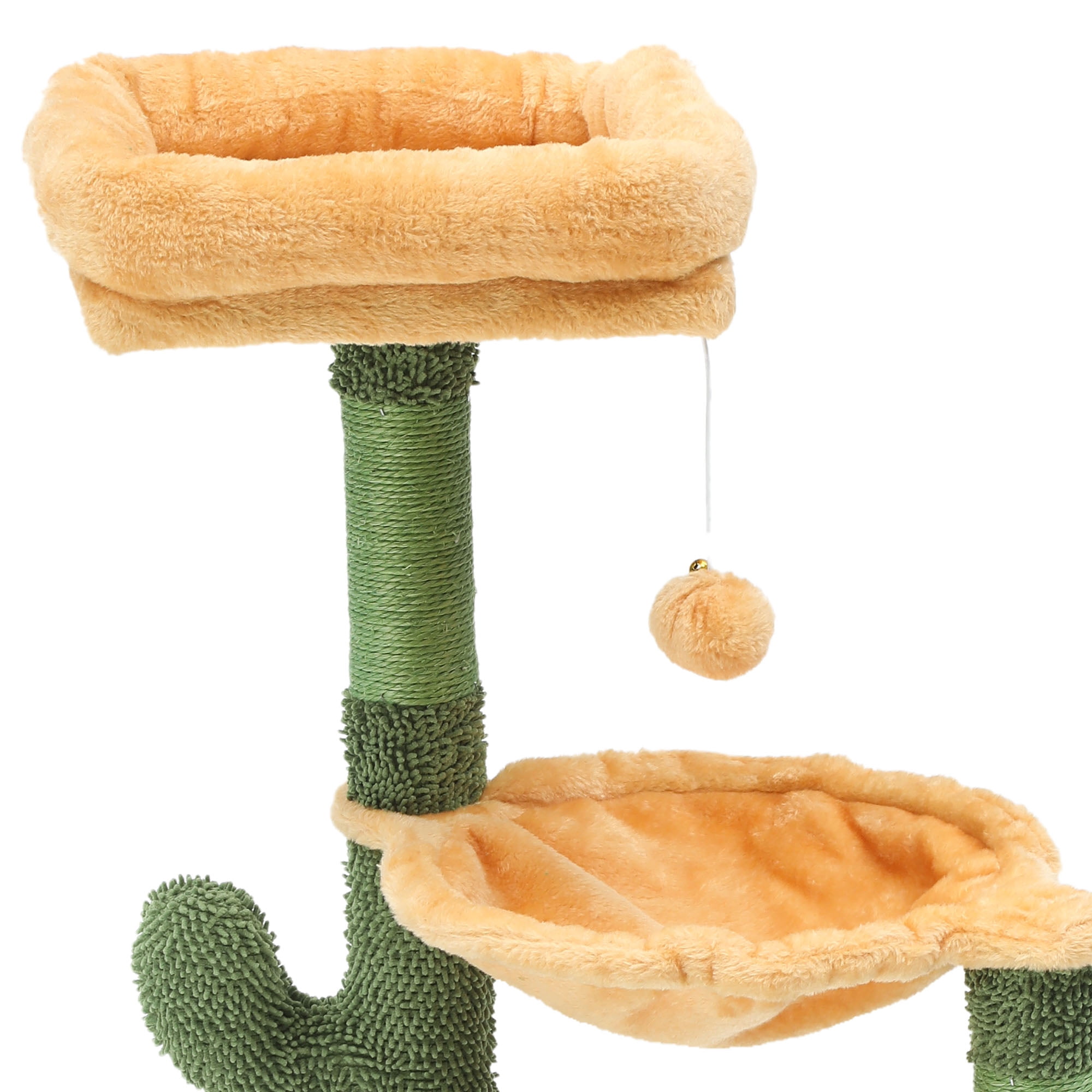 Uforic 37" Cactus Cat Tree Tower with Sisal Scratching Posts, Cat Climbing Tower for Indoor Cats with Cat Condo & Hammock,  Green&Yellow