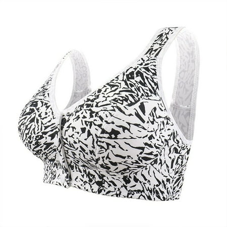 qolati Front Closure Bras for Odler Women Leopard Printed Gathering Plush Size Bras Plus Size Wireless Sports Bras Full Coverages T-Shirt Bralettes Black L