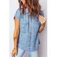 thumbnail image 5 of Women's Beau Blue Star Allover Print Denim Shirt – Short Sleeve Casual Wear for Daily Adventures, L, 5 of 6