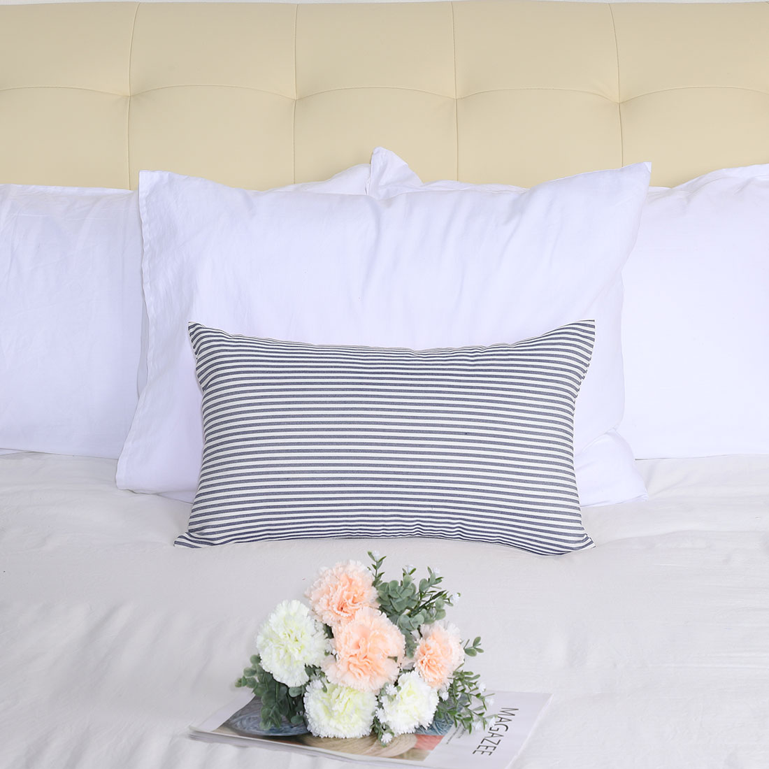 Unique Bargains Woven Stripe Decorative Throw Pillow Cover Blue and White 12" x 20"