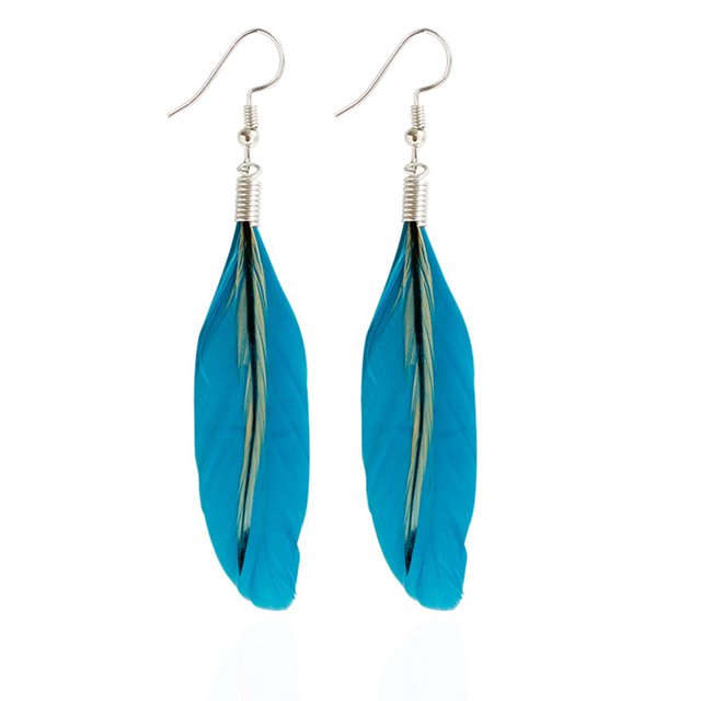 pitrice Multicolor Black Feather Dangle Earrings Bohemia Folk Style Silver Color Drop Earrings