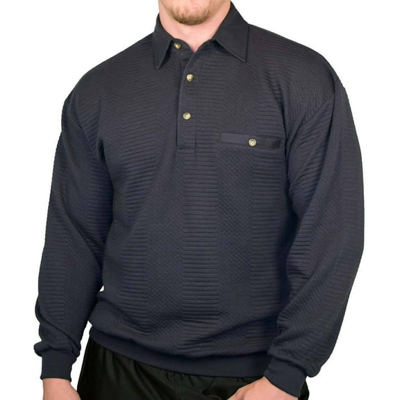 New w/ Tags LD Sport Solid Textured Long Sleeve Banded Bottom Shirt - Dark Navy