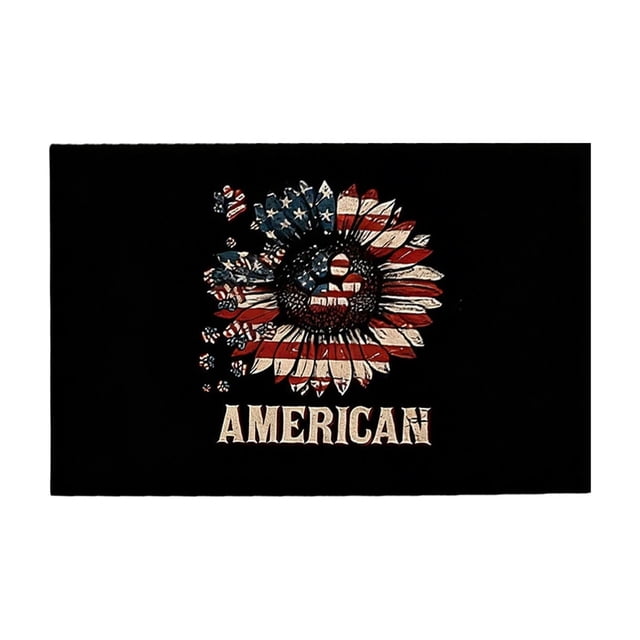 Independence Day Floor Mat Patriotic US Flag Pattern 23.62 in x 15.75 in Polyester Patio Garden Rug with Skidproof Backing and Double Lock Edges