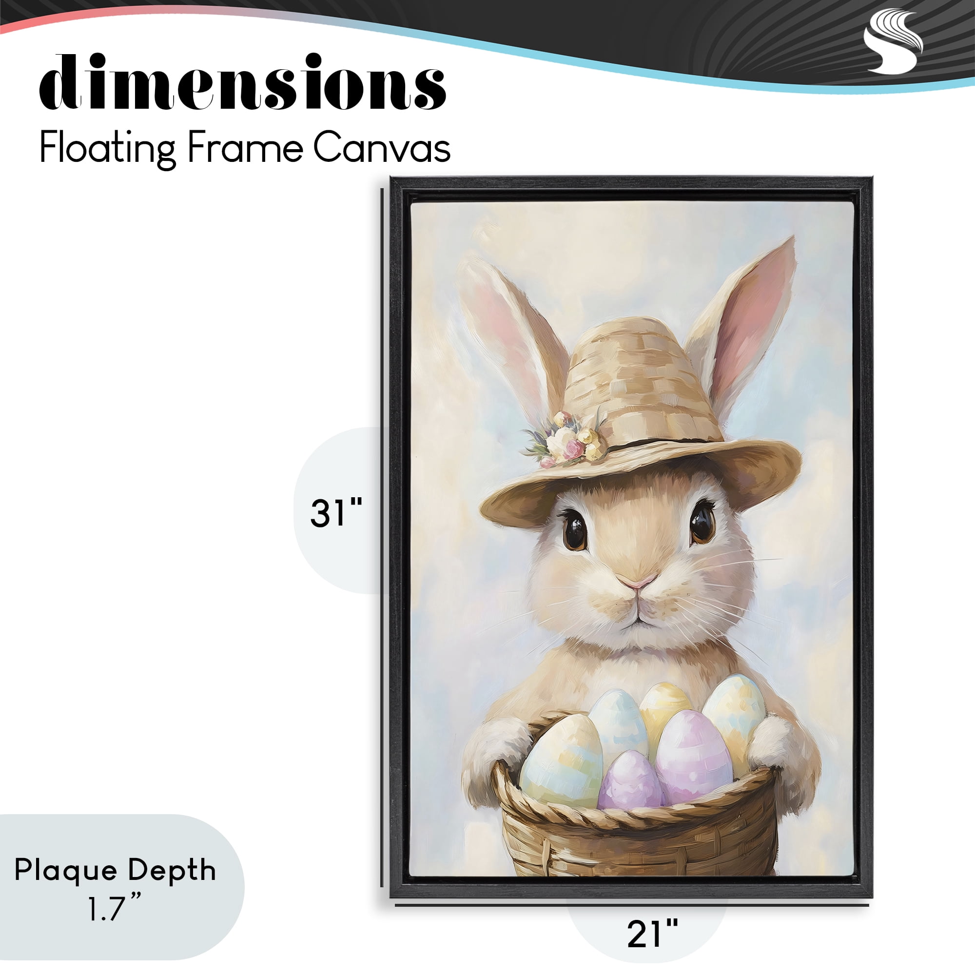 Stupell Industries Bunny with Easter Egg Basket Black Framed Floater Canvas Wall Art, design by The Prints Vibe