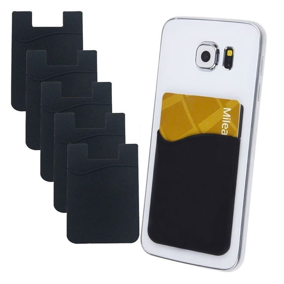 5-Pack Silicone Adhesive Card Holder for Phone & Wallet, Black Credit Card Pocket Sticker for Phone Case, Passport, ID, Membership Cards