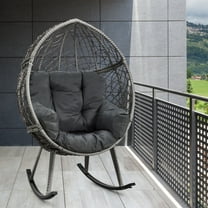 Dextrus Grey Rocking Egg Chair with Plush Cushions, 330lb Weight Capacity, Anti-Slip Features, All-Season Durable Wicker Rattan, Perfect for Indoor and Outdoor Relaxation Areas