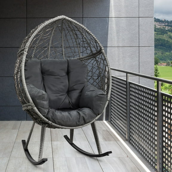 Dextrus Grey Rocking Egg Chair with Plush Cushions, 330lb Weight Capacity, Anti-Slip Features, All-Season Durable Wicker Rattan, Perfect for Indoor and Outdoor Relaxation Areas