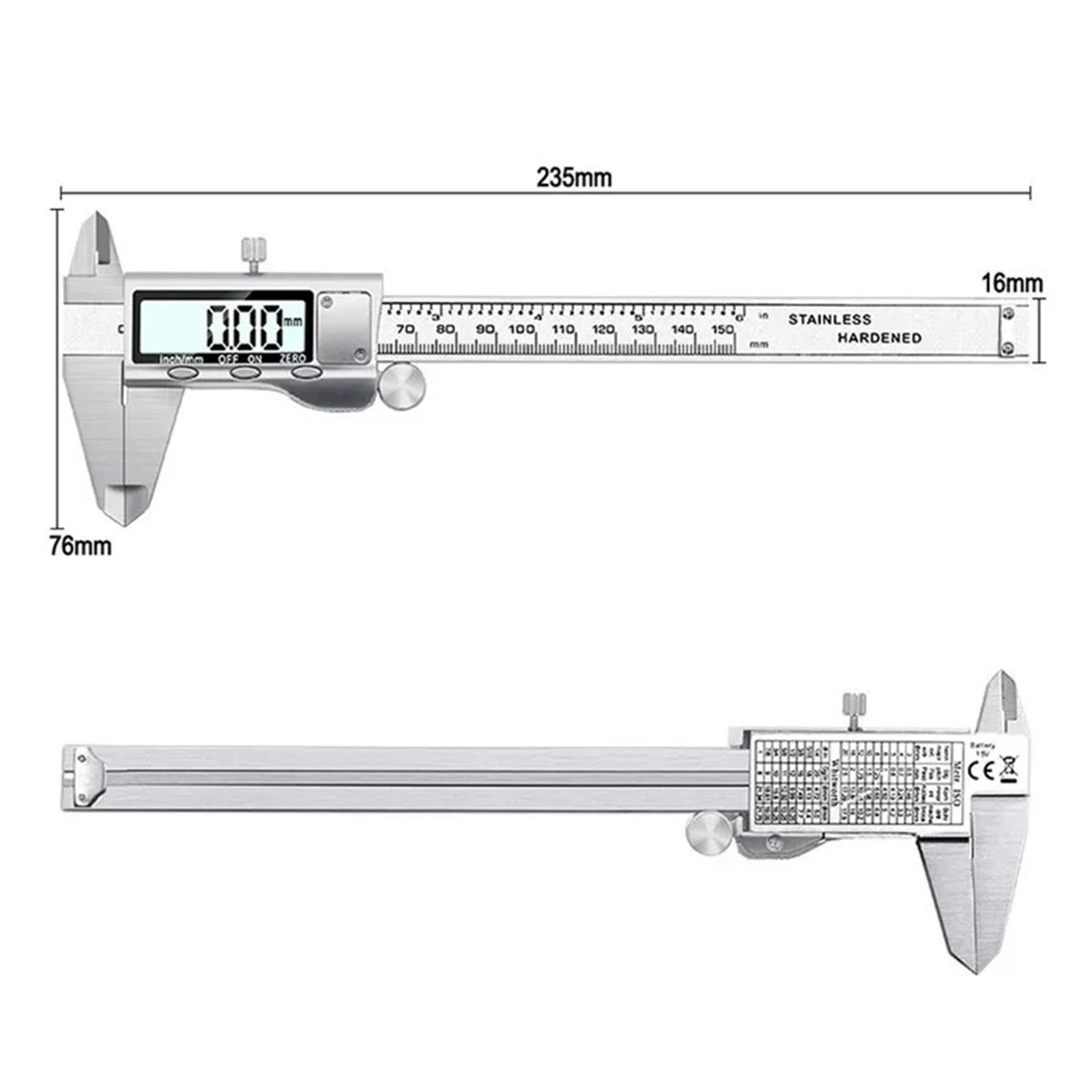 Digital Vernier Caliper Stainless Steel Caliper 0-150MM 6 Inch 0.01mm Digital Display Electronic Ruler Length Measuring Tools