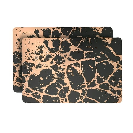 

Dainty Home Marble Cork Foil Printed Marble Granite Designed Thick Cork Textured 12 x 18 Rectangle Placemat Set of 2 in Black And Rose Gold