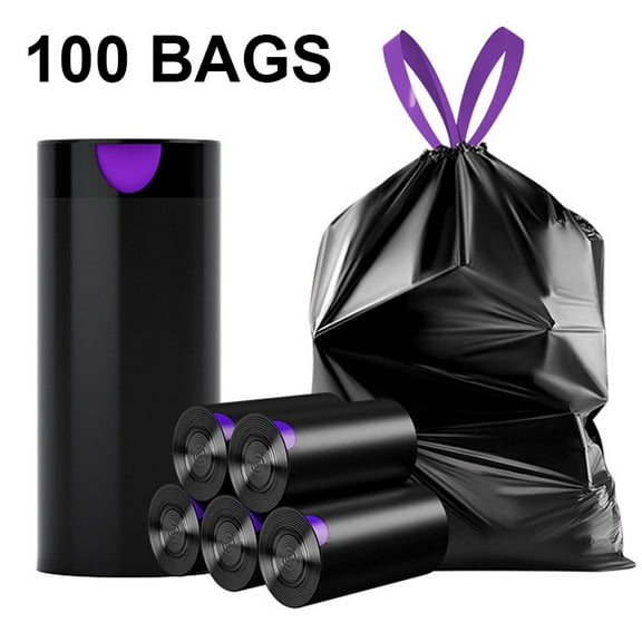 Limicar 13 Gallon Kitchen Drawstring Strong Bag,Garbage Bag,Tall Kitchen Trash Bag,5 Rolls/Total 90Pcs, Black