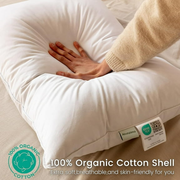 Goose Feathers Down Pillows Queen Size Set of 2, Fluffy Bed Pillows for Sleeping, Cotton Cover Soft Pillow 20x28 2 Pack