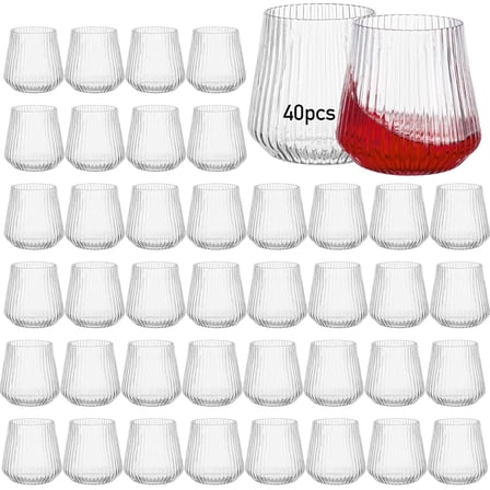 40 Pcs Disposable Stemless Wine Glasses, 12OZ Plastic Wine Cups, Origami Style Unbreakable Drinking Glasses, Bulk pack Acrylic Whiskey Cocktail Glasses, Shatterproof martini glasses