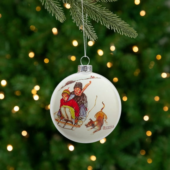 Northlight Norman Rockwell 'Young Love: Sledding' Glass Disc Christmas Ornament - 3"