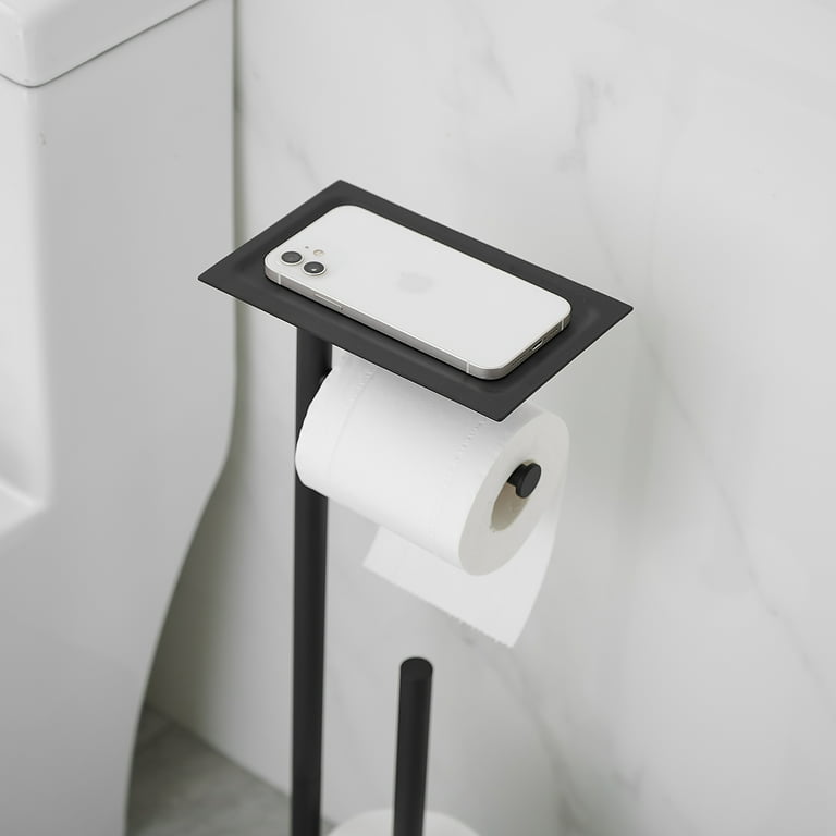 Free Standing Bathroom Toilet Paper Holder Stand with Reserve, Stainless  Steel Pedestal Tissue Roll Holder, Black DECLUTTR