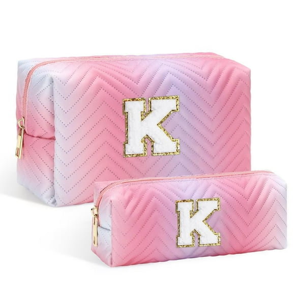 YOOLIFE Initial Makeup Bag - Valentines Day Gifts, Pink Cosmetic Bags for Women, Personalized Monogrammed Makeup Bag, Travel Toiletry Bag Skincare Bag for Women, Travel Gifts for Women K