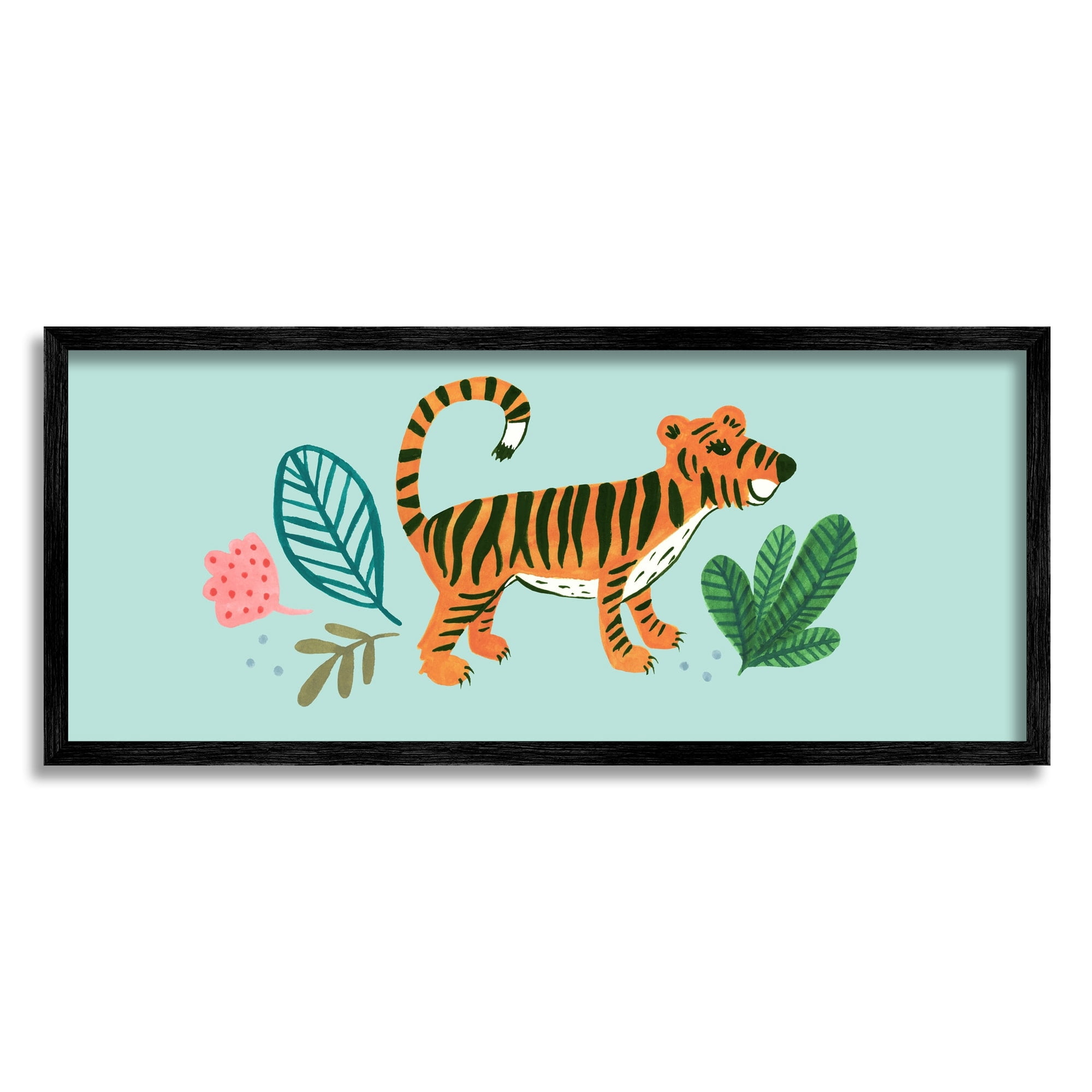 Stupell Industries Adorable Orange Tiger Leaves Plants Illustration Design , 24 x 10, Design by Heather Strianese