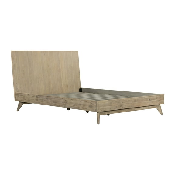 King Size Platform Bed - Acacia Wood Bed Frame - Modern Bedroom Furniture - Gray Finish