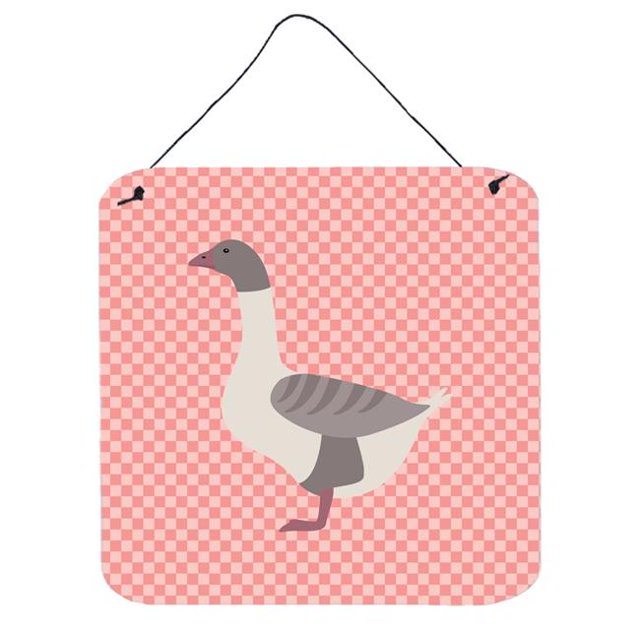 Buff Grey Back Goose Pink Check Wall or Door Hanging Prints, 6 x 6 in.