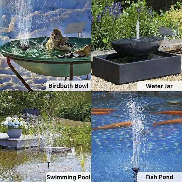 VONKY Solar Fountain Waterfall Pump Outdoor Rotatable 4 Nozzles Landscape Decoration Decorative Pond for Bird Bath Pool Fish Tank 2.5W