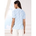 thumbnail image 3 of DARING DIVA Women's Floral BlousesRuffle Neck Puff Short Sleeve Smocked Shirts XS Blue, 3 of 6