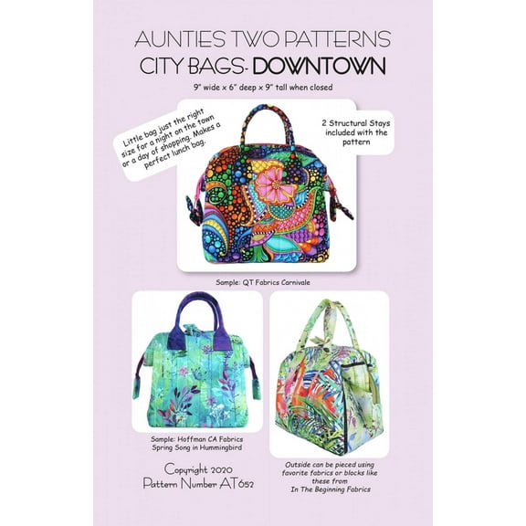 City Bag Downtown Sewing Pattern with Two Bag Stays from Aunties Two