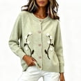 thumbnail image 5 of Women's Floral Embroidered Cardigan Button Down Crew Neck Long Sleeve Casual Sweater, 5 of 5