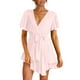 thumbnail image 5 of Mujer Casual Manga Corta Verano Cintura Corbata Doble Capa Volantes Cuello V Vendaje Túnica Vestido Sólido Fridja  qw4207, 5 of 9