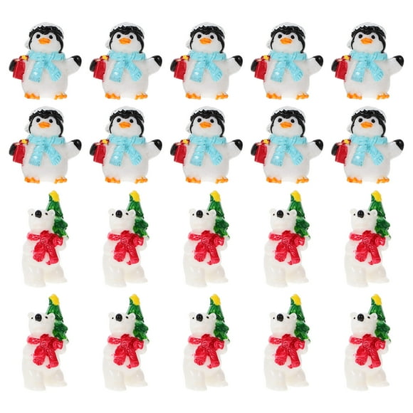20 piezas figuras en miniatura de Navidad, decoración navideña de resina, estatua de pingüino de oso en miniatura