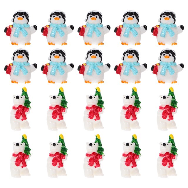 20 piezas estatuas de osos pingüino en miniatura de Navidad, recuerdos de fiesta de Navidad, figuras en miniatura de Navidad con micropaisaje