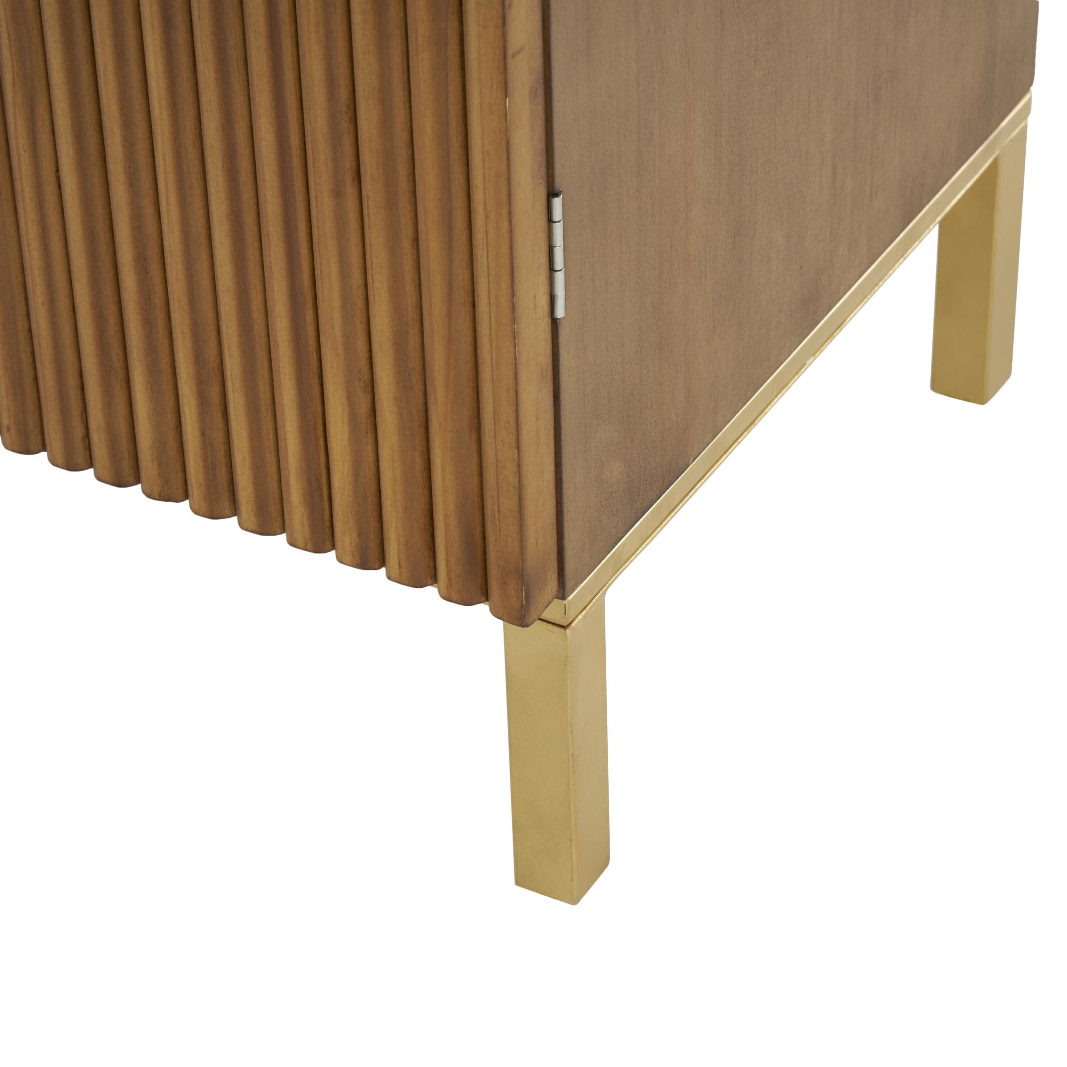 DecMode 36" x 32" Brown Wood Carved Square Geometric Cabinet with Gold Accents, 1-Piece