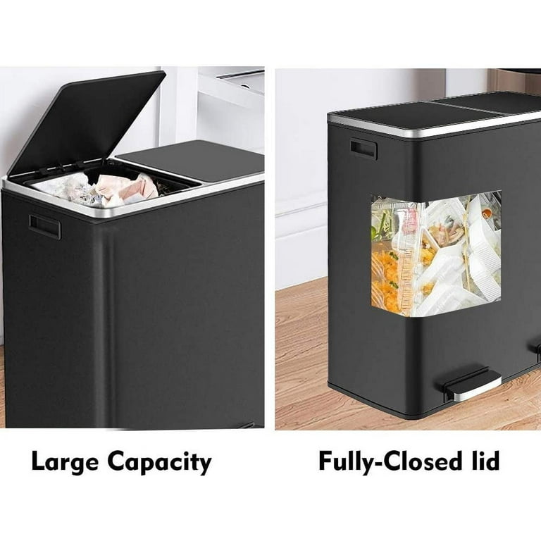 LAZY BUDDY Large 16-Gallon Stainless Steel Kitchen Trash Can