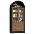 thumbnail image 6 of Hiphuta 70" Tall Arched Kitchen Pantry Storage Cabinet with Glass Doors, Freestanding Modern Farmhouse Hutch Cupboard with 2 Large Drawers, for Kitchen Dining Room, Black & Oak, 6 of 7