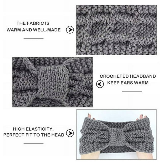 Juego de 4 Uds de accesorios para el cabello de lana tejida, diademas, gorros deportivos gruesos y cálidos (gris oscuro + gris claro + arroz + rojo)