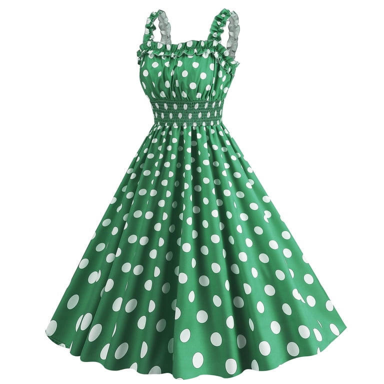 XFLWAM Women's 1950s Retro Rockabilly Dress Polka Dots Spaghetti Strap  Cocktail Party Dress Vintage A-Line Swing Tea Dresses - Walmart.com