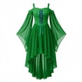 thumbnail image 2 of OSOLU Women's Halloween Dress Off Shoulder Flare Bell Sleeve Lace Up Front High Low Hem Long Dresses, Green, 2 of 7