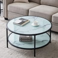 thumbnail image 1 of Modern 35" Round Glass Coffee Table 2-Tier Storage Shelf End Table with Metal Frame Legs for Living Room Dining Room, 1 of 7