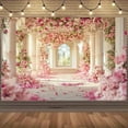 thumbnail image 2 of Romantic Floral Columns Wedding Backdrop Pink Roses Petal Pathway Bridal Shower Photography Background Lush Flower Palace Wedding Birthday Party Decorations Banner Supplies Photo Booth Props, 2 of 5
