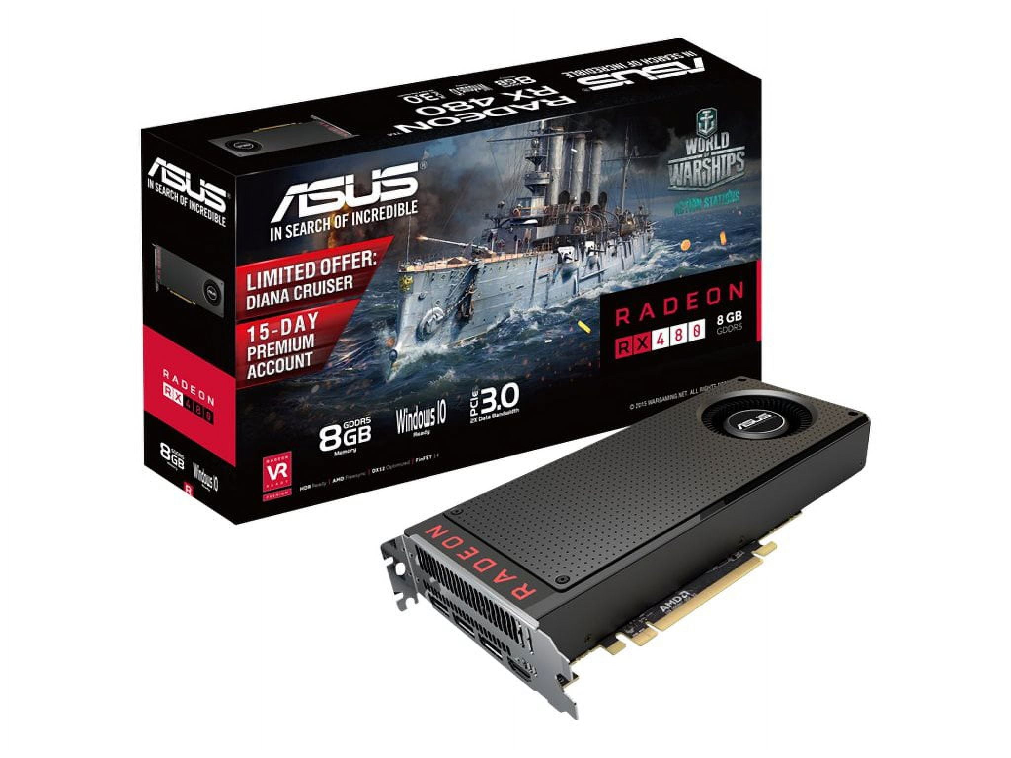 ASUS RX480-8G - Graphics card - Radeon RX 480 - 8 GB GDDR5 - PCIe 3.0 x16 - HDMI, 3 x DisplayPort