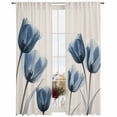 thumbnail image 2 of Blue Spring Floral Semi Sheer Window Curtains 84 Inches Long, Tulip Summer Botanical Rod Pocket Voile Silky Chiffon Curtain Light Filtering Drapes for Living Room, Kitchen, Bedroom, 52"x84", 2 Panels, 2 of 9