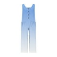 thumbnail image 5 of Uaswgudfs Summer Linen Jumpsuits for Women Button Down Sleeveless Casual Jumpers Loose Wide Legs Rompers Overalls with Pockets Light Blue S, 5 of 5