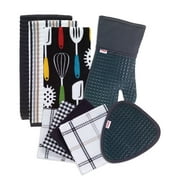 Kitchen Linens Basics Set, Nine Pack, Charcoal