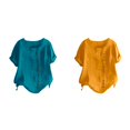 thumbnail image 1 of (Lot de 2) Rinsvye Chemise à Col Roulé Manches Longues Col Roulé Manches Raglan Fendue Ample Manches Courtes Bouton Décoration Décontractée pour Femmes, 1 of 4
