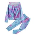 thumbnail image 4 of Arshiner Girl's 2 Piece Outfits Tie-dye Twist Front Pullover Hooded Sweatshirt and Sweatpants Clothing Set, 4 of 7