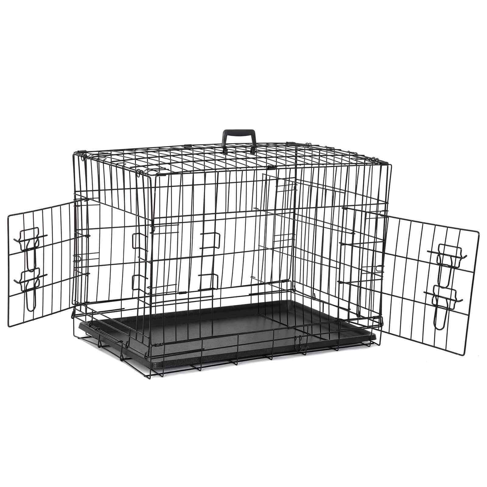 ZENSTYLE 30" Durable Dog Crate Kennel Folding dog Cage 2 Door with Tray Indoor Pet Safe House Black